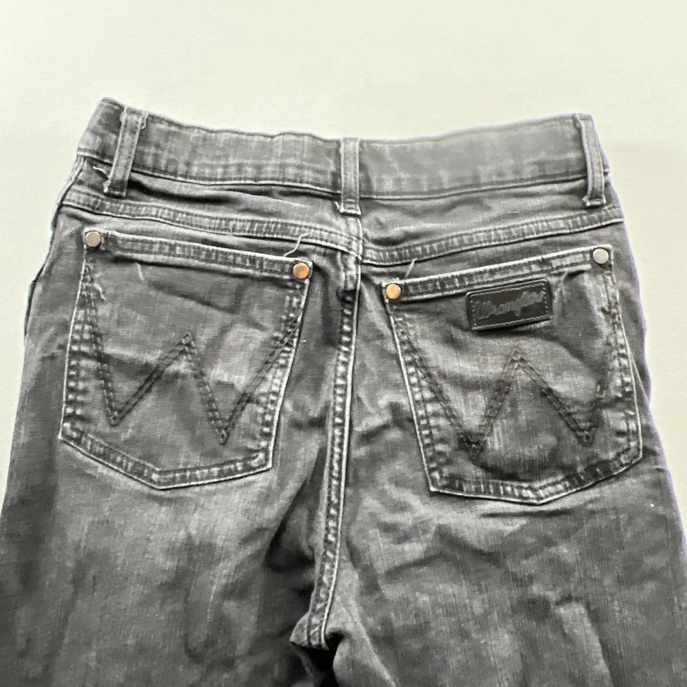 Wrangler Retro Jeans Womens 20 Black Denim Stretch Distressed Slim Straight Leg